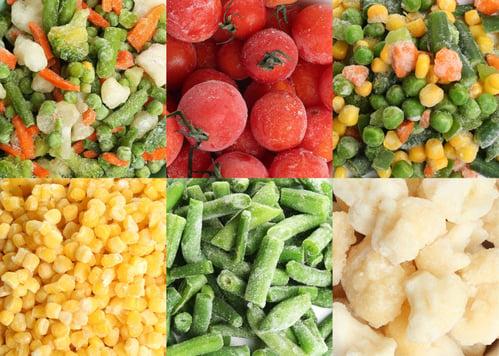 Collage with different frozen vegetables