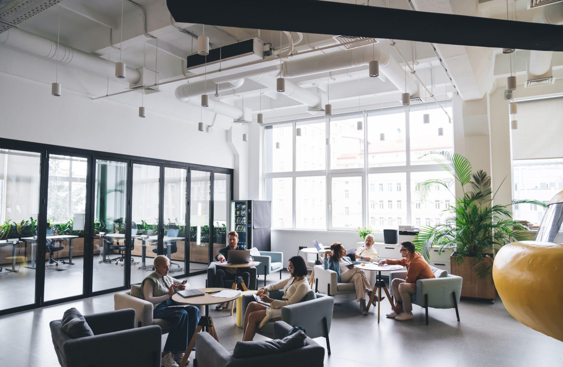 Businesspeople spending free time in cafeteria